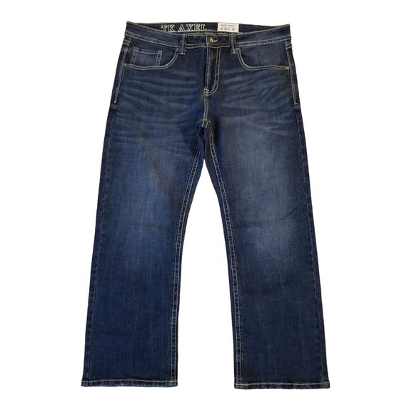 TK Axle 36x30 Actual 39x30 Slim Boot Jeans Blue Denim Pants Faded EATON Embroide - Picture 2 of 6